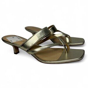VERONICA BEARD Alanis Strappy Slip On Mid Heel Sandals, Gold, Size 8, NWOB